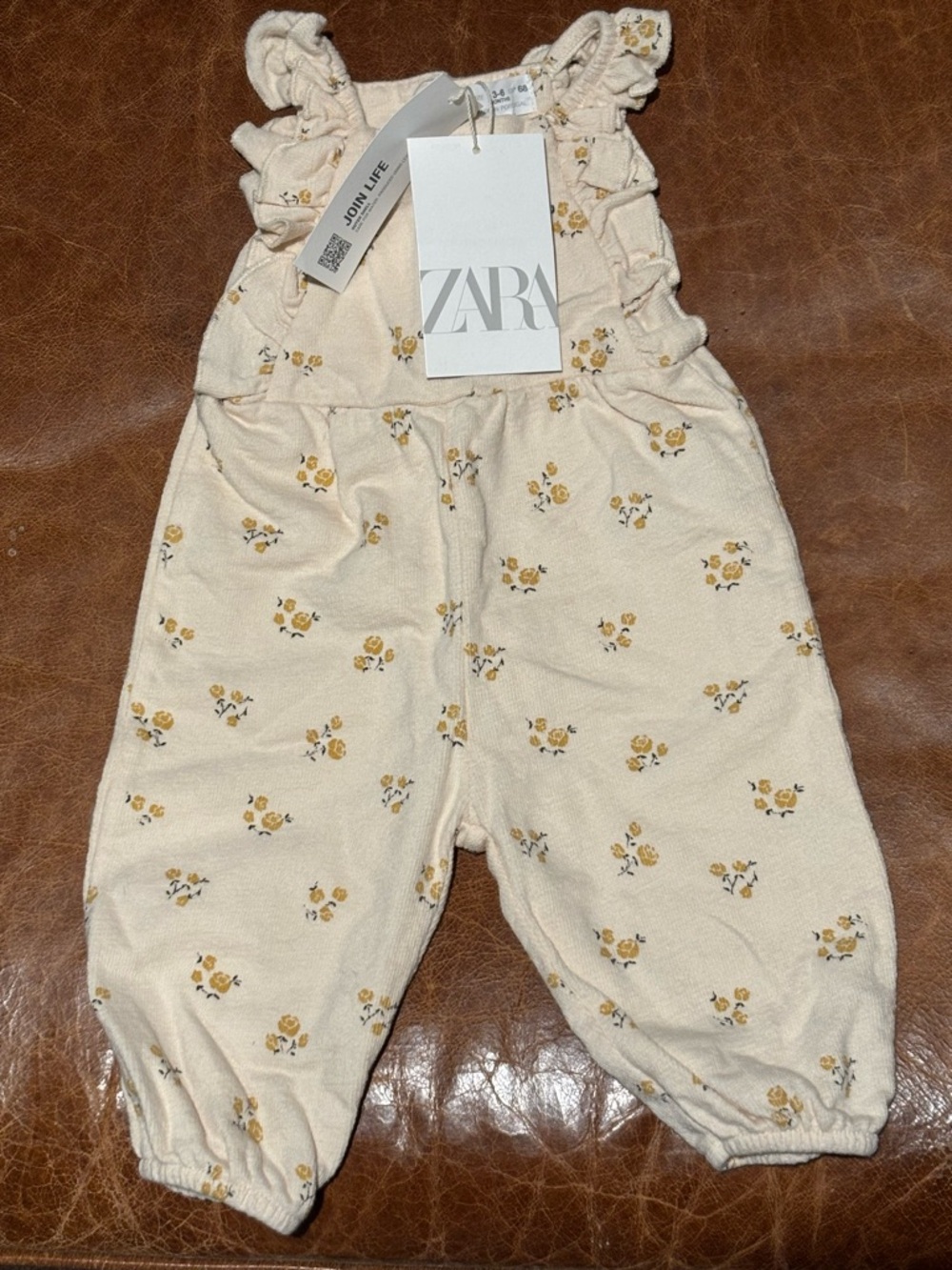 Zara Cream Jumpsuit with Yellow Floral Print